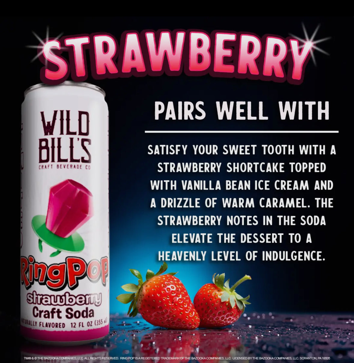 Wild Bills Ring Pop Strawberry Pure Cane Sugar Soda!!
