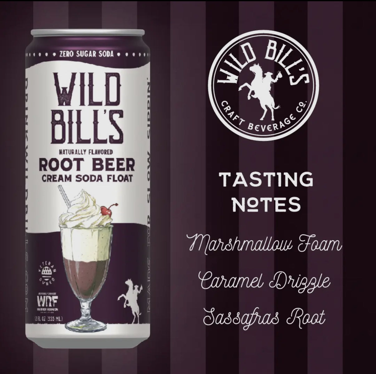 Wild Bills Root Beer Cream Float Zero Sugar (Monk Fruit NOT Sucralose) (12oz)