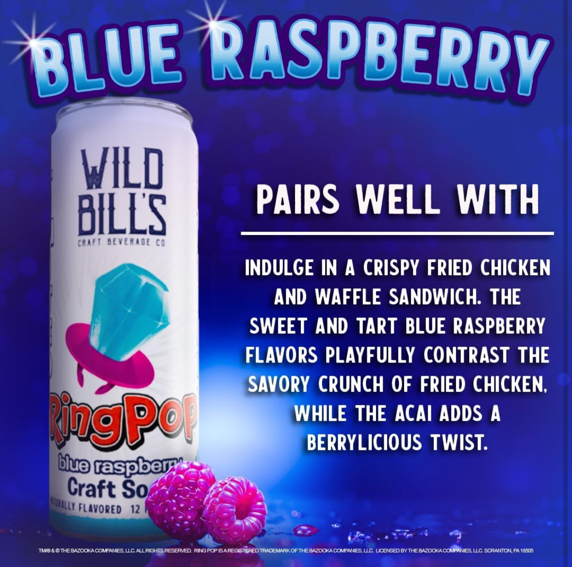 Wild Bills Ring Pop Blue Raspberry Pure Cane Sugar Soda!!