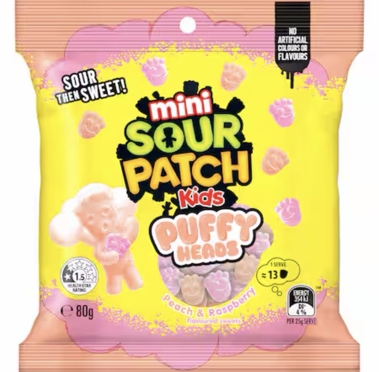 Sour Patch Kids Puffy Heads Peach & Raspberry (80g)