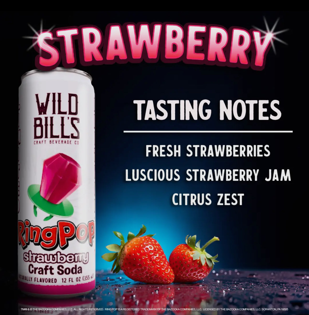 Wild Bills Ring Pop Strawberry Pure Cane Sugar Soda!!