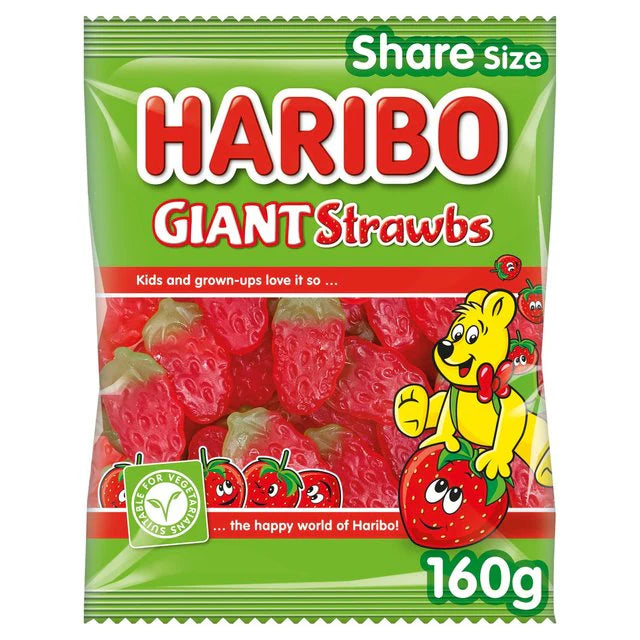 Haribo Giant Strawberries (160g) VEGETARIAN! RESTOCKING SOON!
