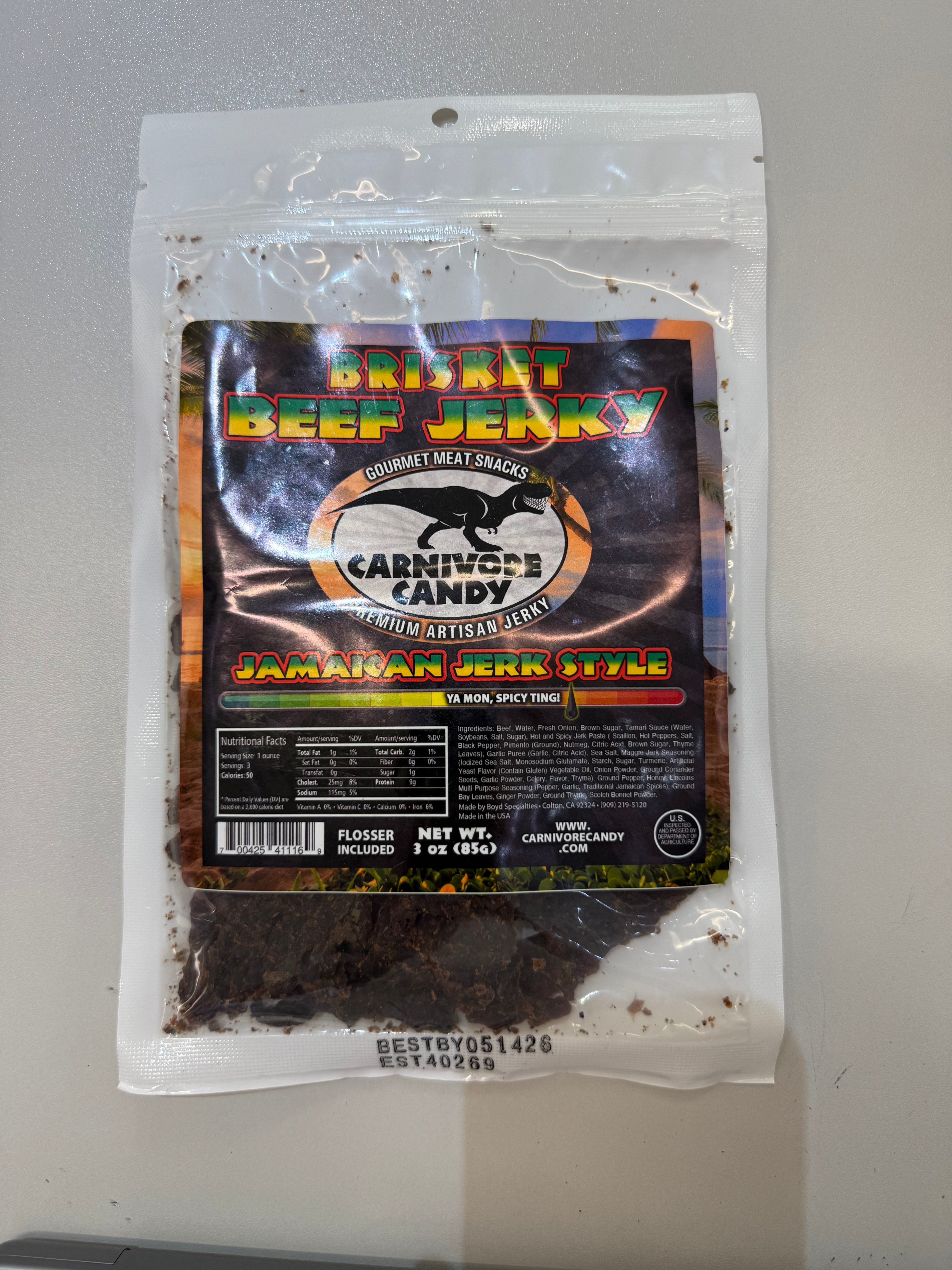 Brisket Beef Jerky Jamaican Jerk Style (3oz)