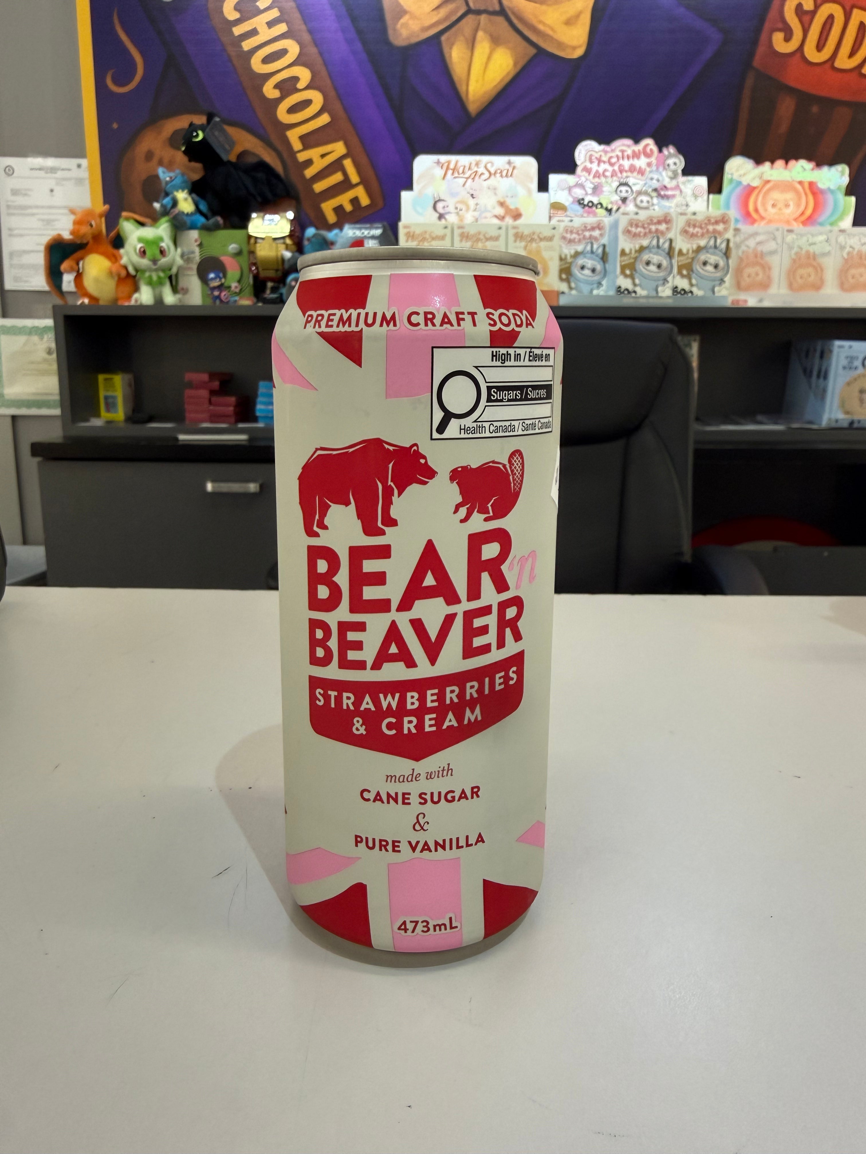 Bear'n Beaver Strawberries & Cream Cane Sugar Soda CAFFINE FREE! RED 40 FREE! (16oz)