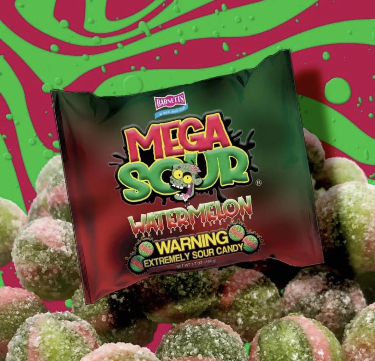 Barnetts Mega Sour Watermelon Flavor Candy (104g) Vegan & Gluten-Free!