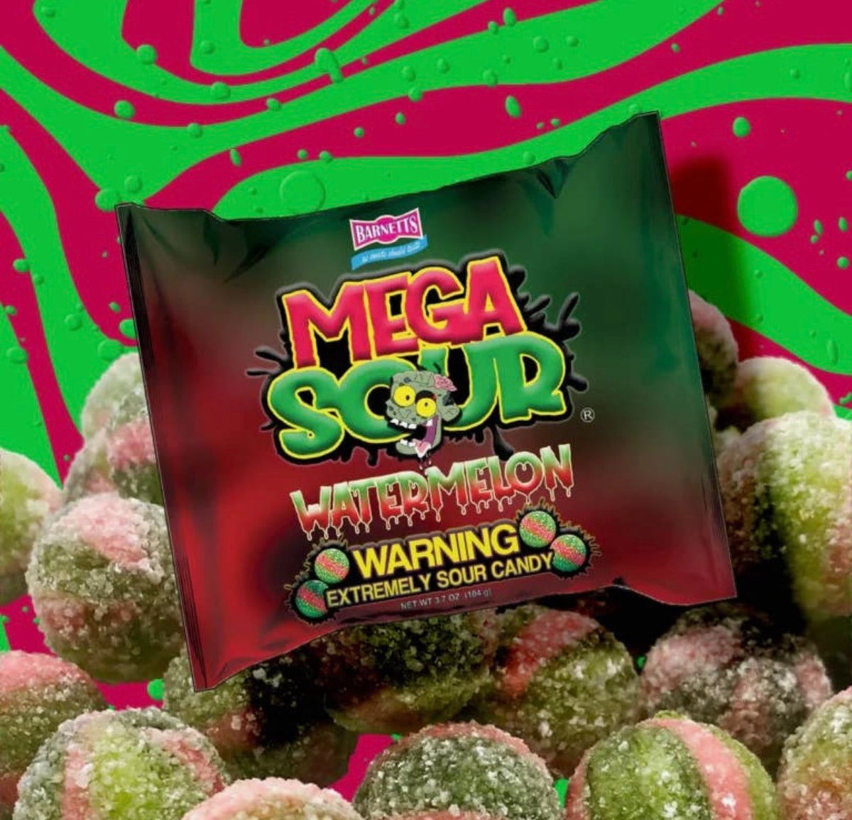 Barnetts Mega Sour Watermelon Flavor Candy (104g) Vegan & Gluten-Free!