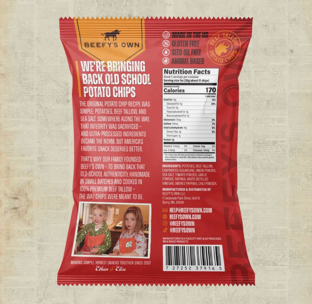 Beefy’s Own Beef Tallow Chips Barbecue (5oz) Gluten Free! NO Seed Oils!