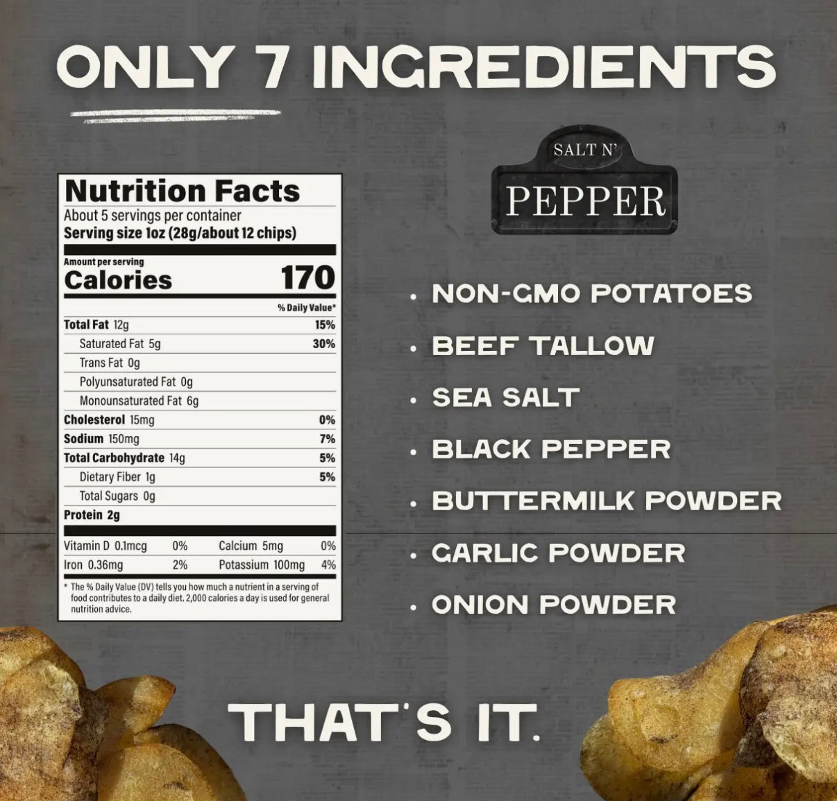 Beefy’s Own Beef Tallow Chips Salt N Pepper (5oz) Gluten Free! NO Seed Oils!