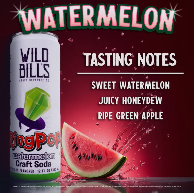 Wild Bills Ring Pop Watermelon Pure Cane Sugar Soda!! (12oz)