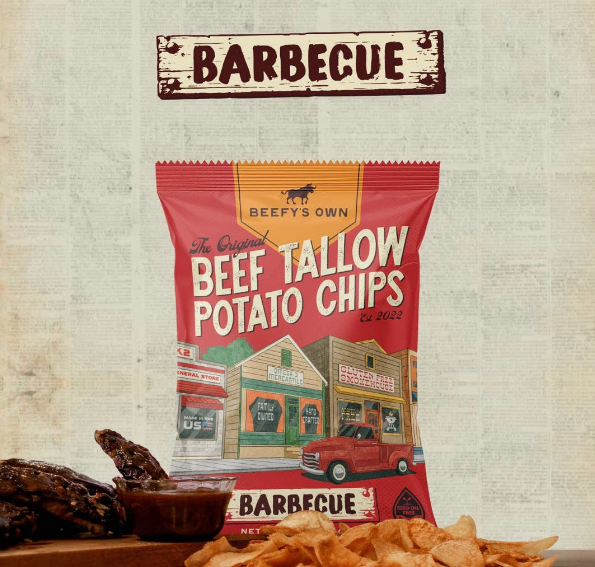 Beefy’s Own Beef Tallow Chips Barbecue (5oz) Gluten Free! NO Seed Oils!