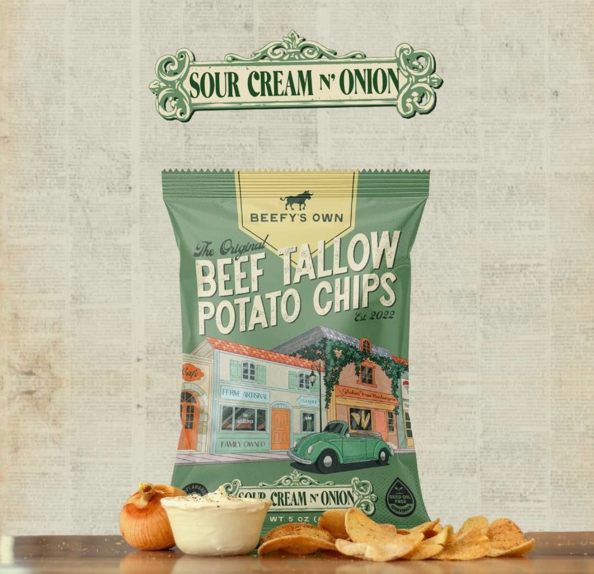 Beefy’s Own Beef Tallow Chips Sour Cream & Onion (5oz) Gluten Free! NO Seed Oils!