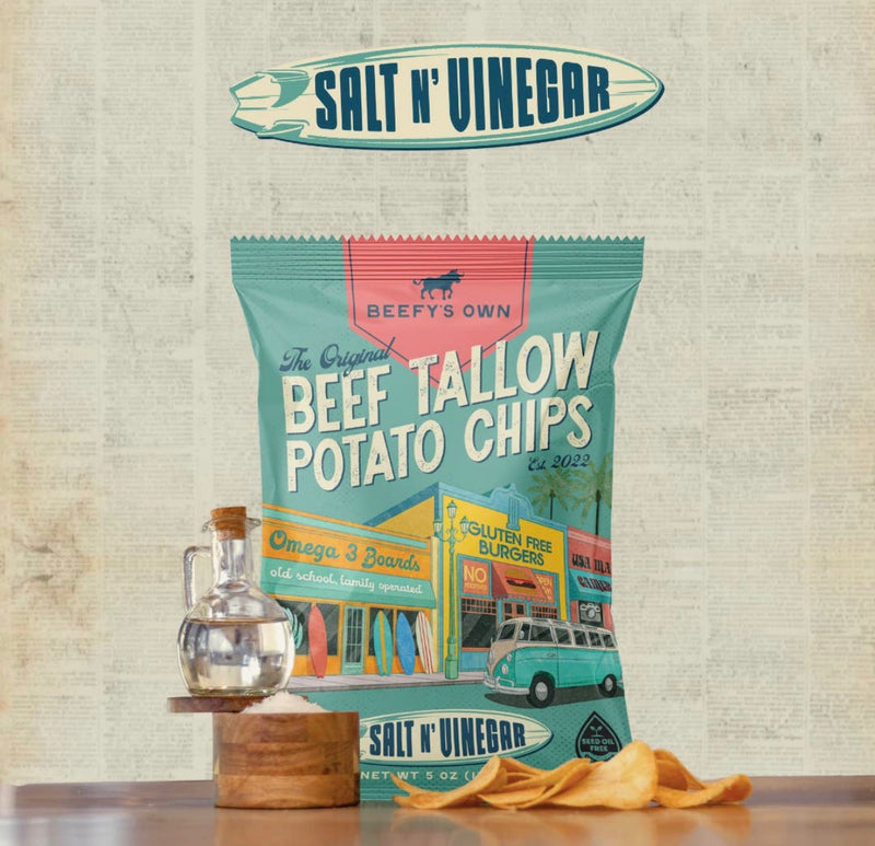 Beefy’s Own Beef Tallow Chips Salt n Vinegar (5oz) Gluten Free! NO Seed Oils!