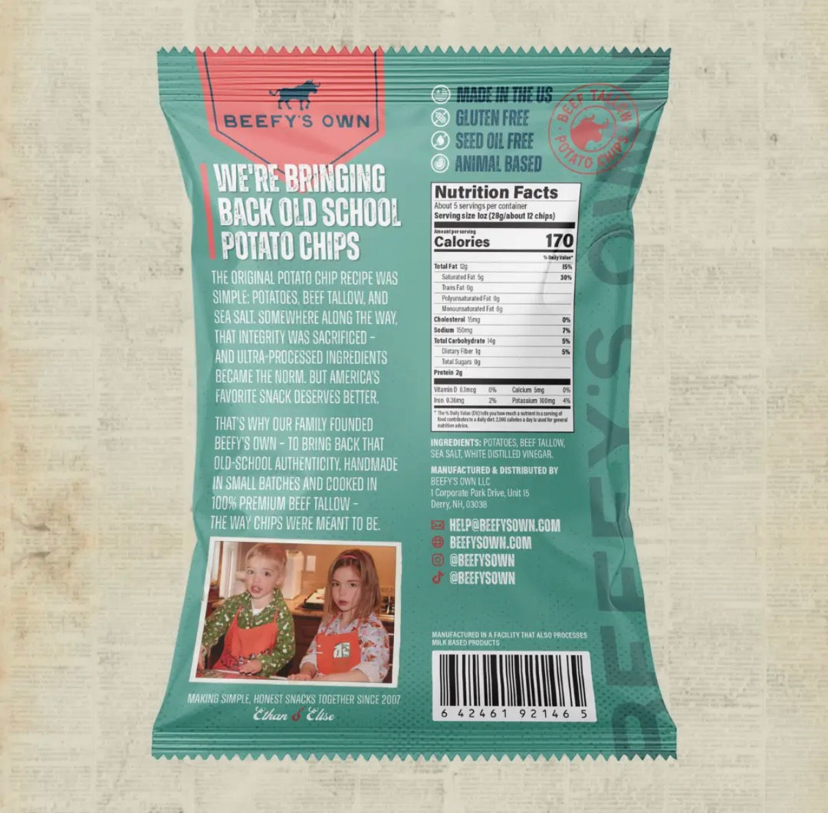Beefy’s Own Beef Tallow Chips Salt n Vinegar (5oz) Gluten Free! NO Seed Oils!
