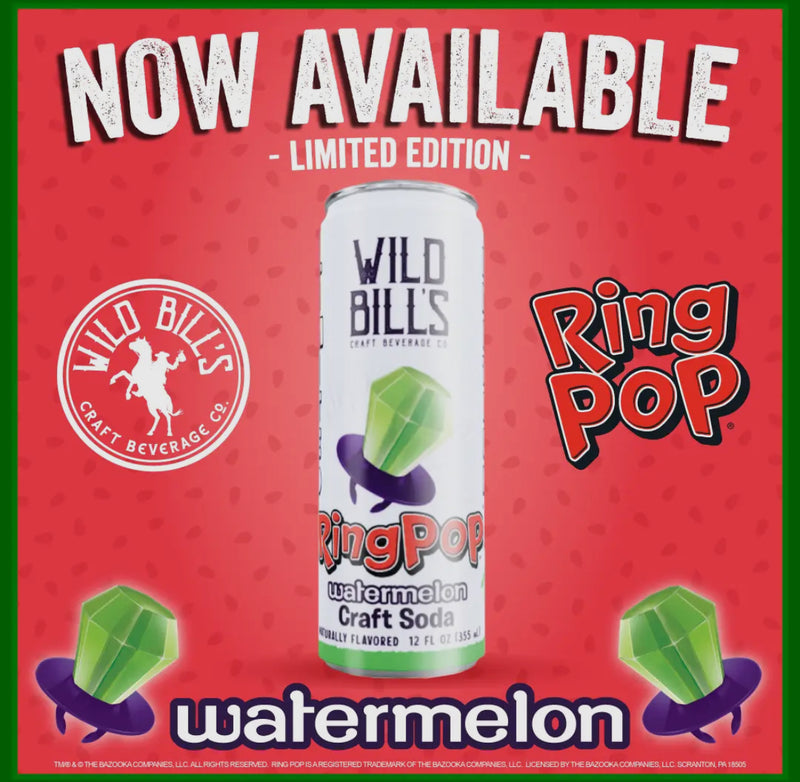 Wild Bills Ring Pop Watermelon Pure Cane Sugar Soda!! (12oz)