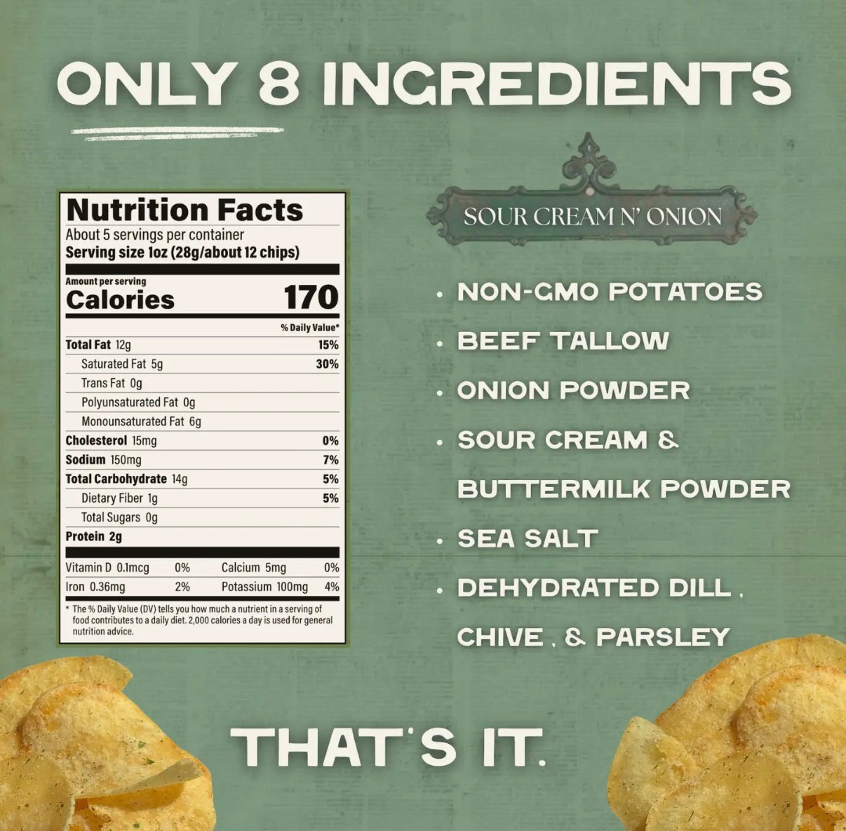 Beefy’s Own Beef Tallow Chips Sour Cream & Onion (5oz) Gluten Free! NO Seed Oils!