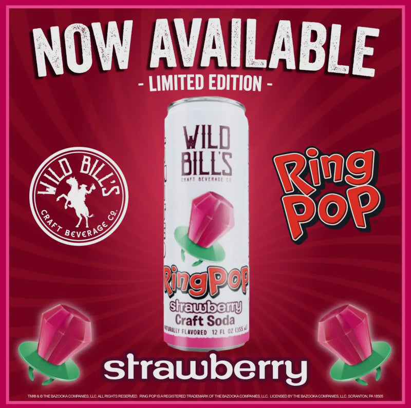 Wild Bills Ring Pop Strawberry Pure Cane Sugar Soda!! (12oz)