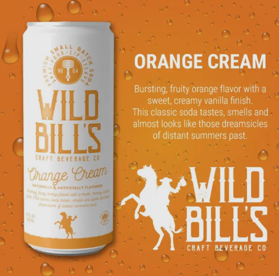 Wild Bills Orange Cream Pure Cane Sugar Soda!!