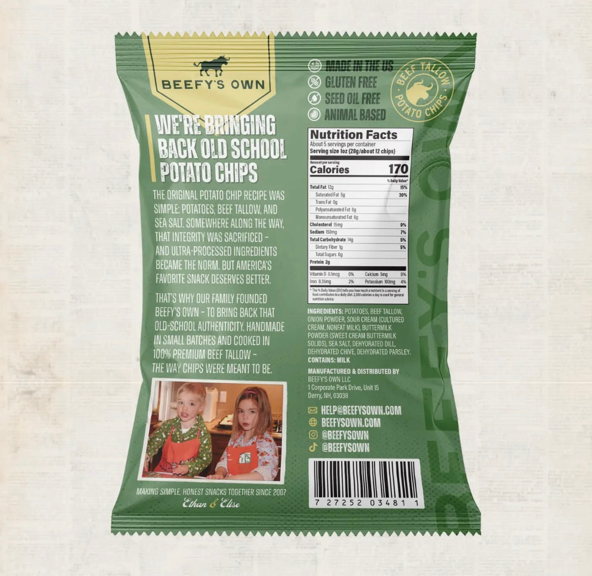 Beefy’s Own Beef Tallow Chips Sour Cream & Onion (5oz) Gluten Free! NO Seed Oils!