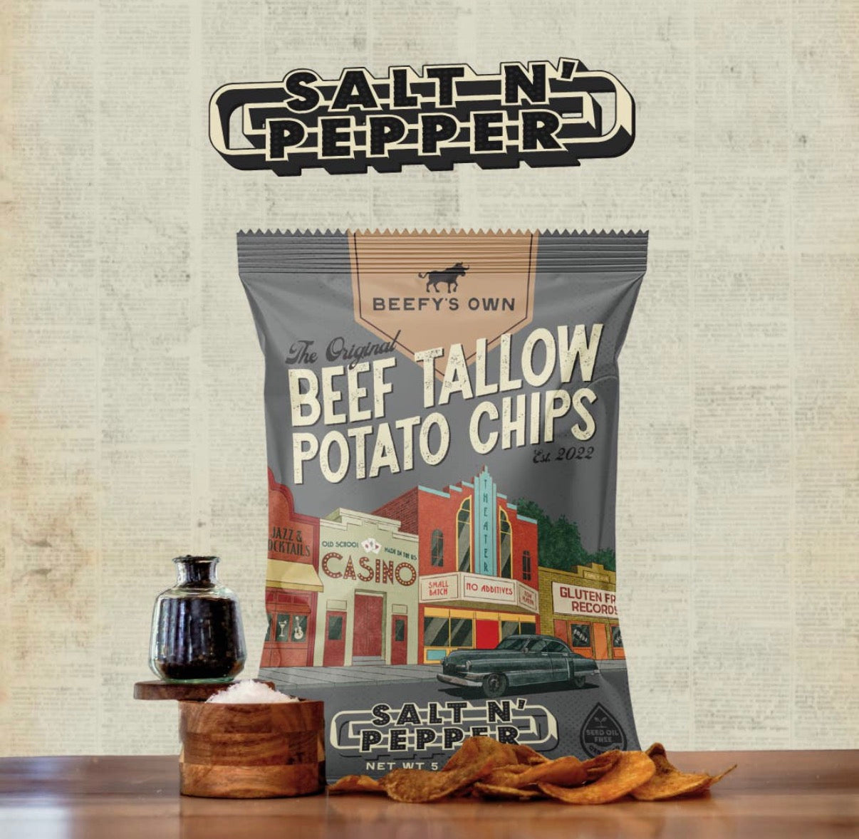 Beefy’s Own Beef Tallow Chips Salt N Pepper (5oz) Gluten Free! NO Seed Oils!