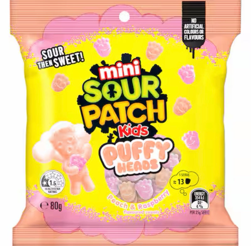 Sour Patch Kids Puffy Heads Peach & Raspberry (80g)