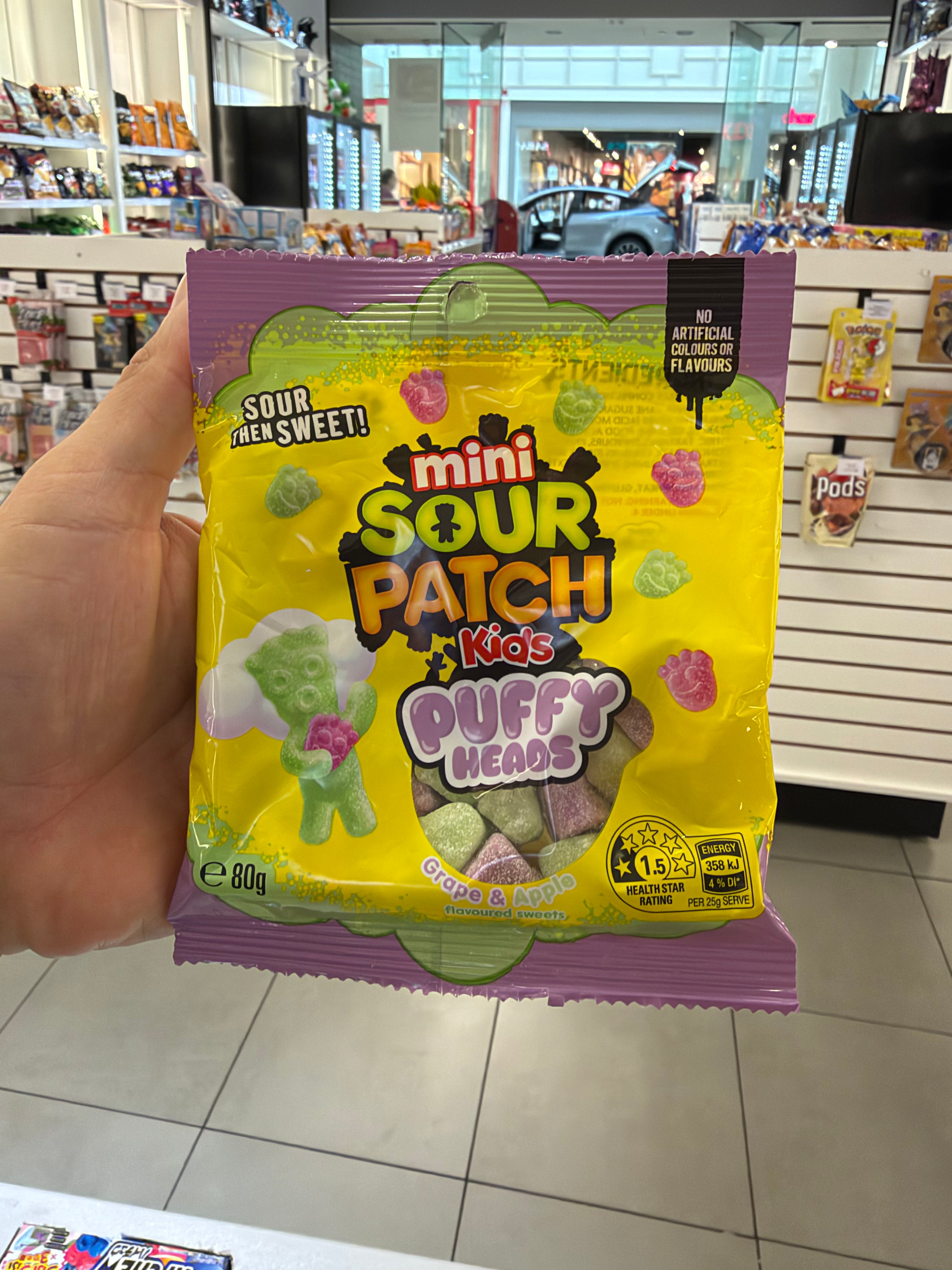 Sour Patch Kids Puffy Heads Grape & Apple (80g) No Red 40!