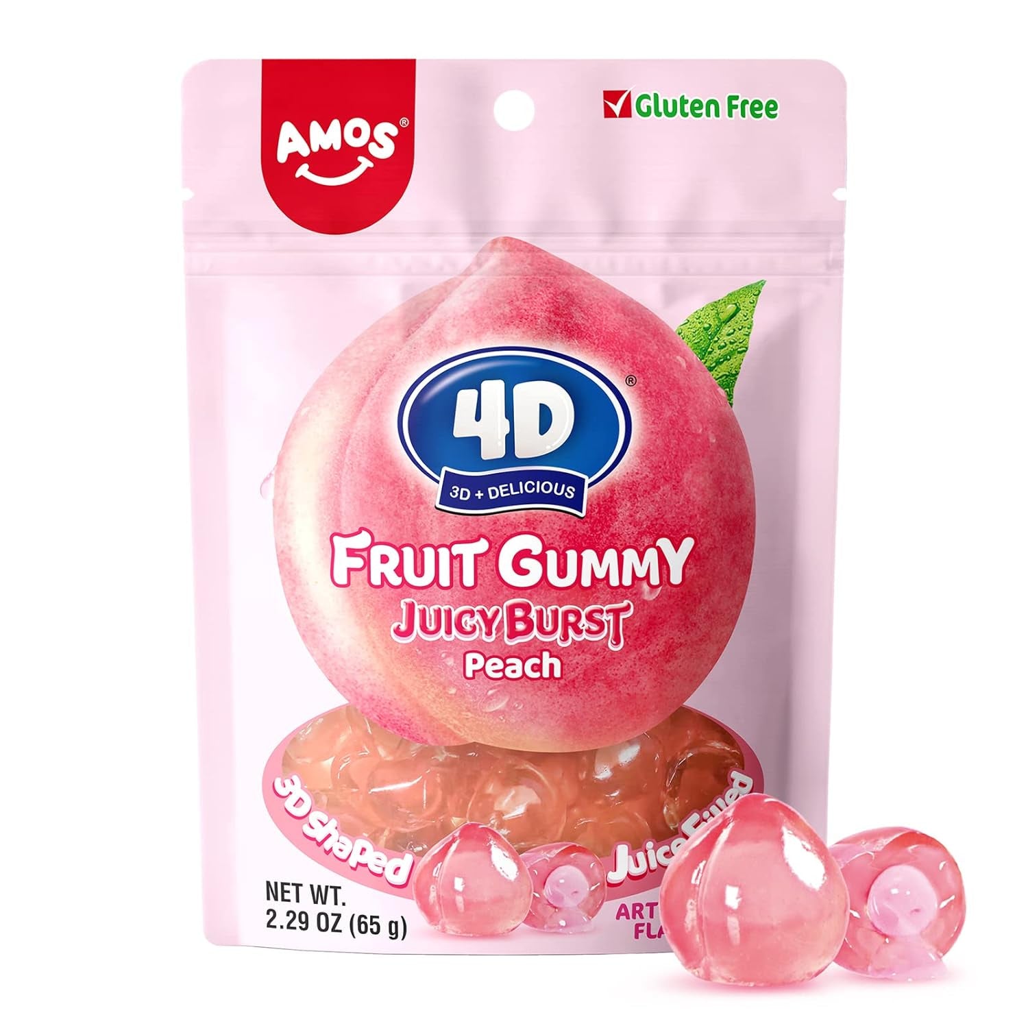 Amos White Peach Fruit Gummy(65g) Gluten Free!