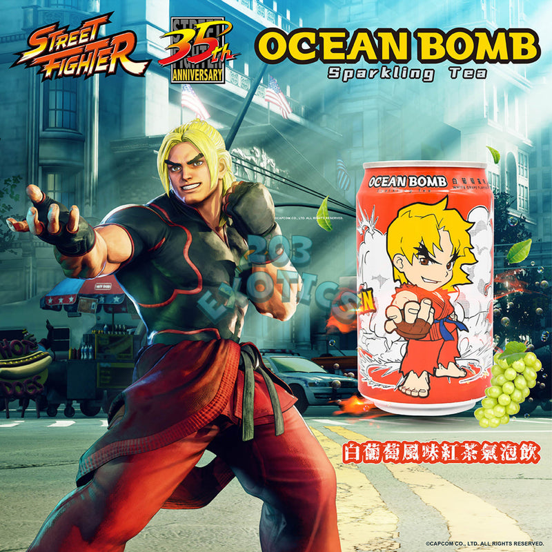 Ocean Bomb Street Fighter Ken Sparkling Tea White Grape Flavor